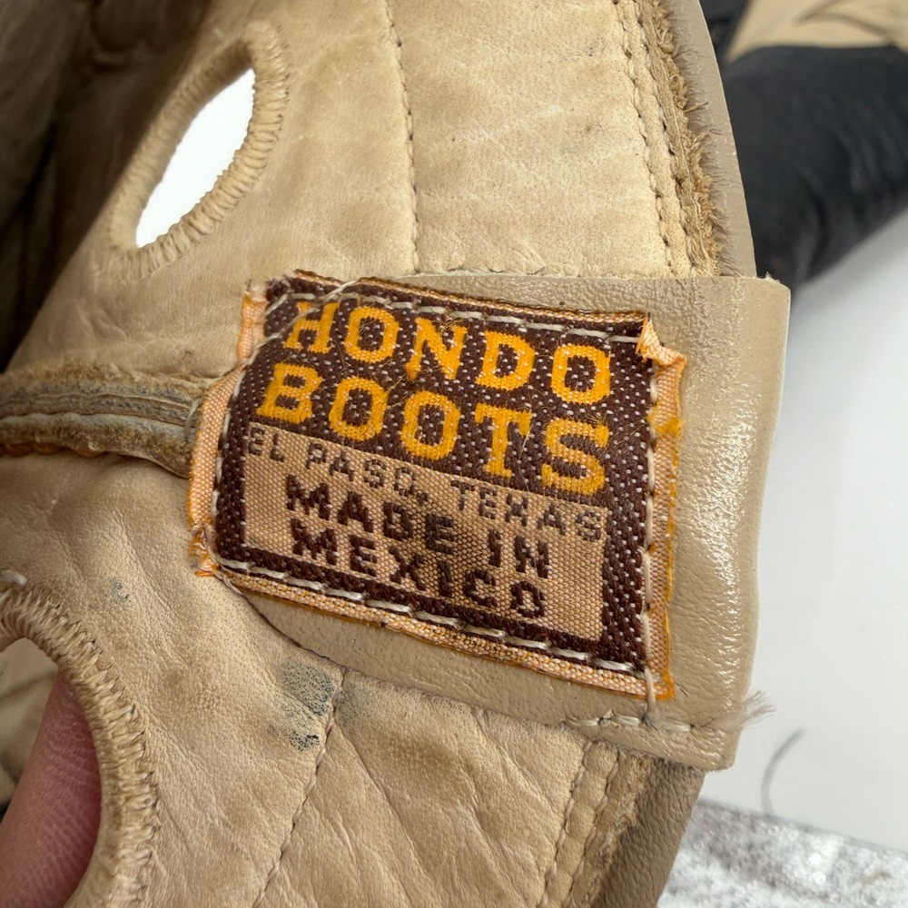 Vintage Hondo Western Cowboy Boots 10D Black Tan Brown Lizard Wingtip Pointed - Picture 11 of 11
